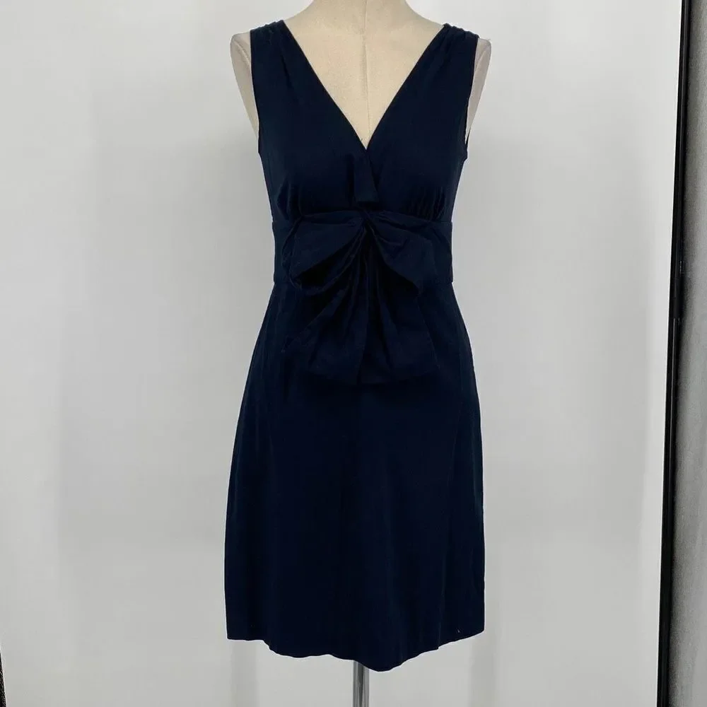 Kate Spade Blaine Bow Sheath Dress Mini Size 2‎ Small -V Neck Sleeveless Navy